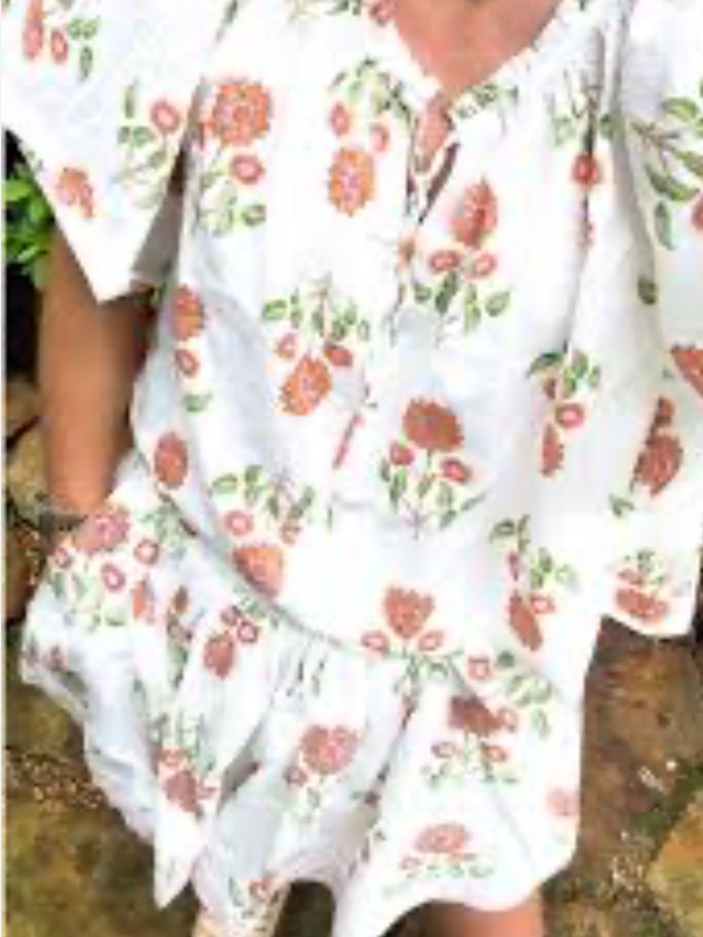Old Navy White Dress with Pink Floral & Green Leaf Print short and top set